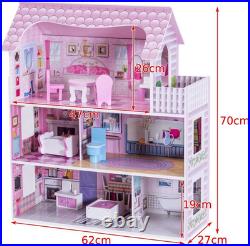 Wooden Dollhouse Large 3 Storey Dollhouse with Furniture Accessories Gift