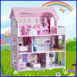 Wooden Dollhouse Large 3 Storey Dollhouse with Furniture Accessories Gift