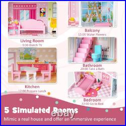 Wooden Dollhouse Large 3 Storey Dollhouse with Furniture Balcony Window