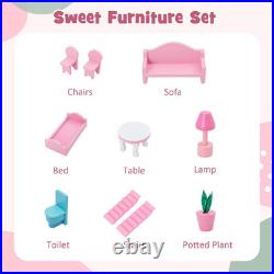 Wooden Dollhouse Large 3 Storey Dollhouse with Furniture Balcony Window