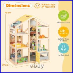 Wooden Dollhouse Large Kids Dolls House with 7 Rooms Furniture Figures Garage