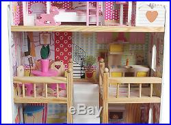 Wooden Dollhouse Large Kids Play House with Furniture Accessories 17PCS DH001