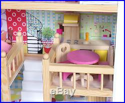 Wooden Dollhouse Large Kids Play House with Furniture Accessories 17PCS DH001