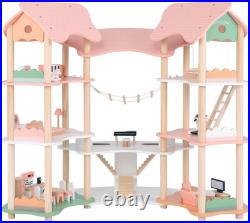 Wooden Dollhouse Luxury 3 Storey Kids Dolls House with 31 Furniture 7 Rooms