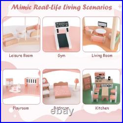 Wooden Dollhouse Luxury 3 Storey Kids Dolls House with 31 Furniture 7 Rooms