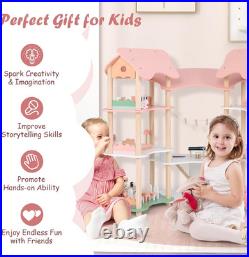 Wooden Dollhouse Luxury 3 Storey Kids Dolls House with 31 Furniture 7 Rooms
