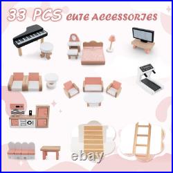 Wooden Dollhouse Luxury 3 Storey Kids Dolls House with 31 Furniture 7 Rooms