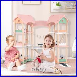 Wooden Dollhouse Luxury 3 Storey Kids Dolls House with 31 Furniture 7 Rooms