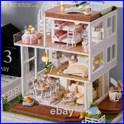Wooden Dollhouse Miniature with LED Light Music Movement Doll House Creative