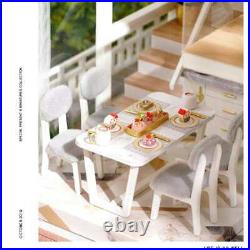 Wooden Dollhouse Miniature with LED Light Music Movement Doll House Model