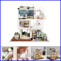 Wooden Dollhouse Miniature with Light Furniture Doll House Model Birthday Gift