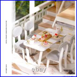 Wooden Dollhouse Miniature with Light Furniture Doll House Model for Lovers