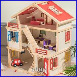 Wooden Dollhouse Playset Imagination Dolls House for Party Favor Girls