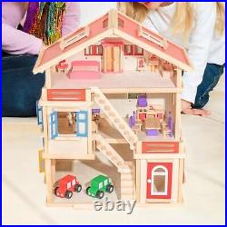 Wooden Dollhouse Playset Imagination Dolls House for Party Favor Girls