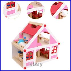 Wooden Dollhouse Pretend Play with Furniture Wooden Dollhouse Pretend Play with Furniture