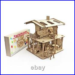 Wooden Dollhouse Vintage Open Type Accessories Three-Story Doll House Miniature
