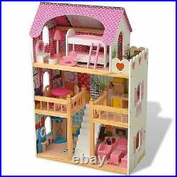 Wooden Dollhouse Wood Kids Pretend Play Playset Miniature Playhouse 60x30x90cm
