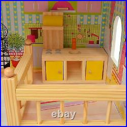 Wooden Dollhouse Wood Kids Pretend Play Playset Miniature Playhouse 60x30x90cm