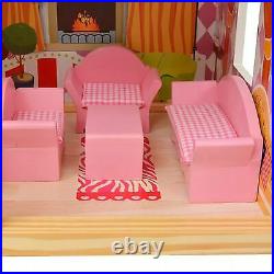 Wooden Dollhouse Wood Kids Pretend Play Playset Miniature Playhouse 60x30x90cm