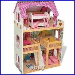 Wooden Dollhouse Wood Kids Pretend Play Playset Miniature Playhouse 60x30x90cm