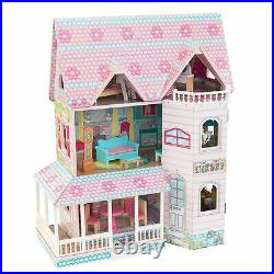Wooden Dollhouse Wood Kids Pretend Play Playset Miniature Playhouse Toys Game