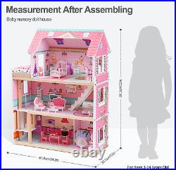 Wooden Dollhouse for Kids, Doll House Play House with Furniture Accessories, Todd