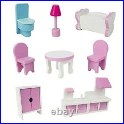 Wooden Dollhouse for Little Girls, Doll House with 9 Furniture Pieces Toys