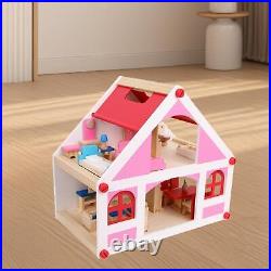 Wooden Dollhouse with Furniture Imagination Development Pretend Toy DIY Pretend