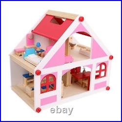 Wooden Dollhouse with Furniture Imagination Development Pretend Toy DIY Pretend