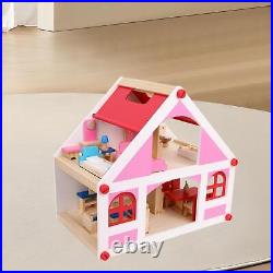 Wooden Dollhouse with Furniture Imagination Development Pretend Toy DIY Pretend