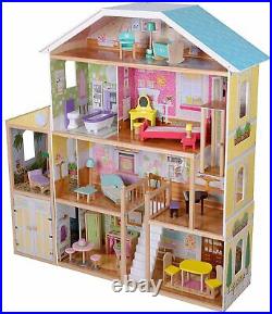 Wooden Dolls House 119 x 31.6 x 123.4 cm with LED Lighting 4 Floors 29 Pieces