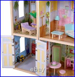 Wooden Dolls House 119 x 31.6 x 123.4 cm with LED Lighting 4 Floors 29 Pieces