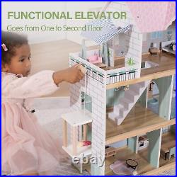 Wooden Dolls House, 2.6 Feet High with Elevator, Doorbell, Light