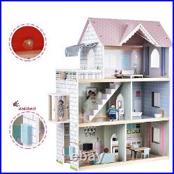 Wooden Dolls House, 2.6 Feet High with Elevator, Doorbell, Light