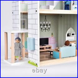 Wooden Dolls House, 2.6 Feet High with Elevator, Doorbell, Light, 15