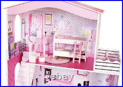 Wooden Dolls House Barbie Doll House Dollhouse Miniature 17PCS Furniture Cottage