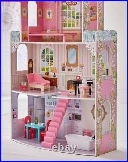 Wooden Dolls House Children Fantasy Playhouse 15 Accessories Furniture Kids Gift