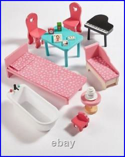 Wooden Dolls House Children Fantasy Playhouse 15 Accessories Furniture Kids Gift