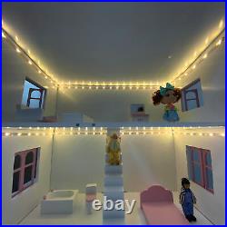 Wooden Dolls House Children's 3 Storey Cottage Kids Dollhouse Gift Toy with LED