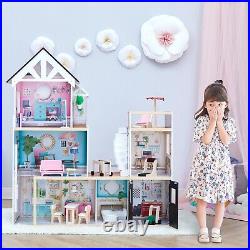 Wooden Dolls House Childrens 3 Storey & Furniture Accessories Girls Toy