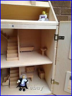 Wooden Dolls House Complete With Dolls And Furniture