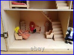 Wooden Dolls House Complete With Dolls And Furniture