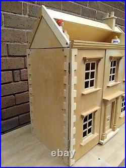 Wooden Dolls House Complete With Dolls And Furniture