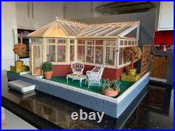 Wooden Dolls House Conservatory With Many Pieces Of Garden Furniture