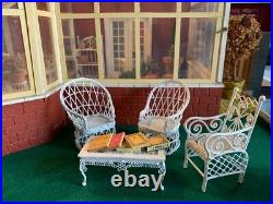 Wooden Dolls House Conservatory With Many Pieces Of Garden Furniture