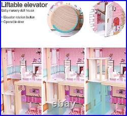 Wooden Dolls House Girls Toys Kids Doll House with Furniture Accessories Kids Mo