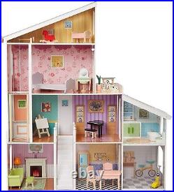 Wooden Dolls House Kids 4 Storey Mansion + Accessories 8 Rooms #1