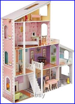 Wooden Dolls House Kids 4 Storey Mansion + Accessories 8 Rooms #1