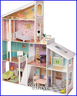 Wooden Dolls House Kids 4 Storey Mansion + Accessories 8 Rooms #4