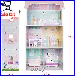 Wooden Dolls House Kids Playset Furniture Accessories Girl Toy Gift Large Tall